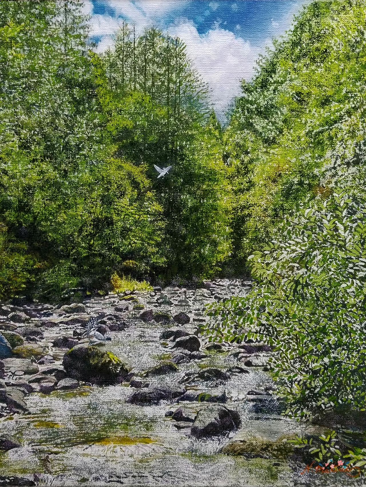 出羽三山参道」油彩画 油絵 風景画 原画 F10