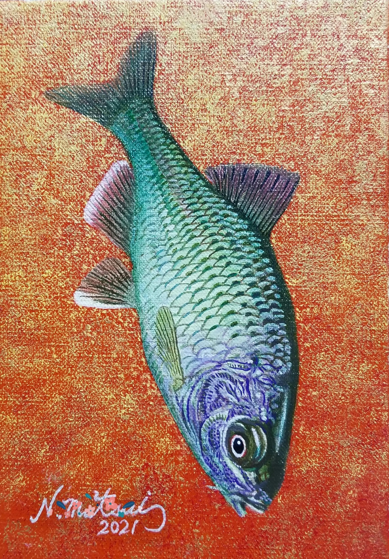 タナゴ、淡水小物の油絵原画 | 精密油絵 MATSUI