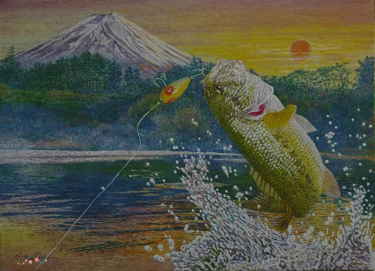 油彩画　「　スイレンとコイ ] 原画　F8号 油彩画「スイレンとコイ ] 原画F8号